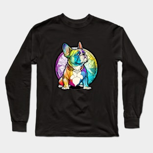 French Bulldog Dog Animal Portrait Stained Glass Wildlife Outdoors Adventure Long Sleeve T-Shirt